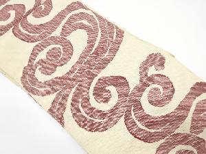 アンティーク　手織り真綿紬　唐草模様織り出し名古屋帯